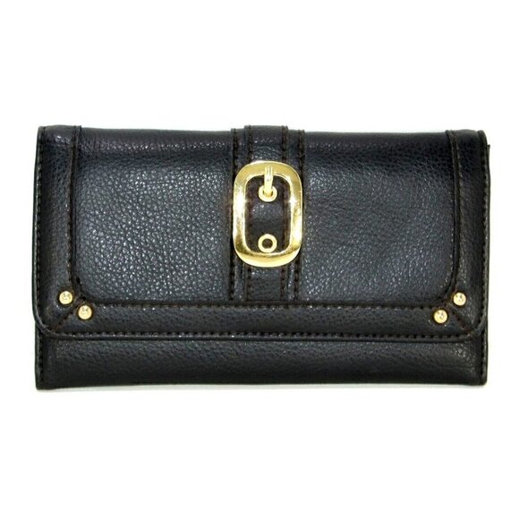 Villager LIZ CLAIBORNE black leather wallet with checkbook 7.25 X 4.25", NEW! - Picture 1 of 3